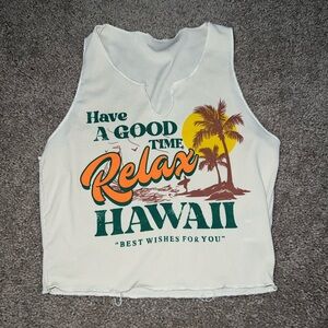 SHEIN White Crop Top with Tropical Print